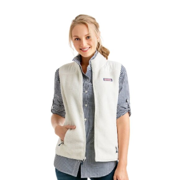Vineyard Vines Sea View Sherpa Quilted Zip Up Vest Ivory - Size XS - Picture 9 of 9